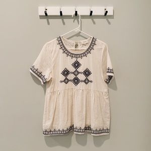 Embroidered Baby-Doll Top, Size M
